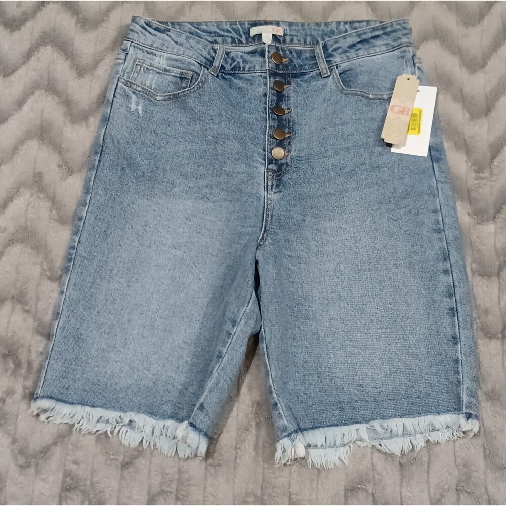 GB Gianni Bini Womens Juniors 13 Button Fly Cutoff Bermuda Denim Jean Shorts NWT